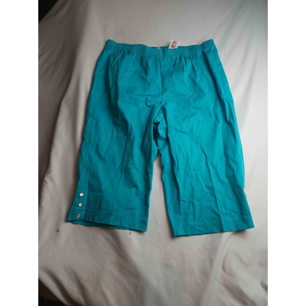 Just My Size Knit Pants Womens Size 18W Turquoise Woven Elastic Waist Capris